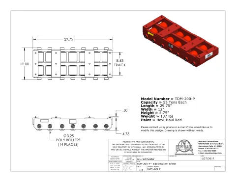 Spec sheet cover — TDM-200-P Machinery Skates
